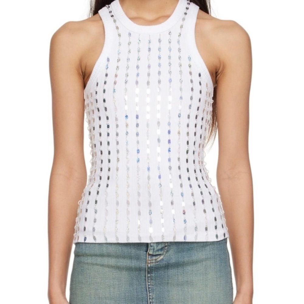 Ganni White Sequin Tank Top